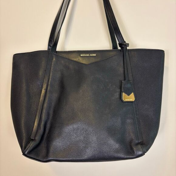 Michael Kors Black Leather Large Shoulder Tote Bag Purse - Picture 3 of 9